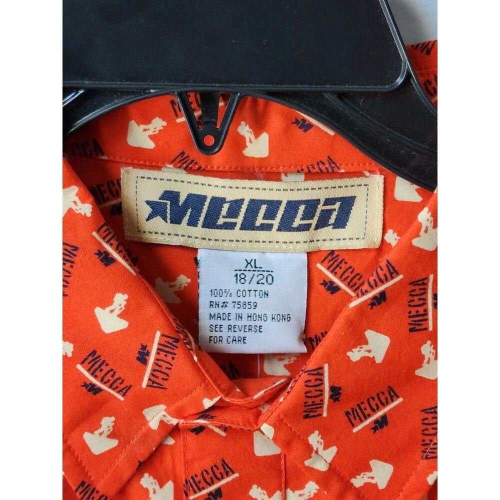 VTG Nwt Mecca Shirt Boys XL 18/20 Spellout Orange Short Sleeve Button Up Hip Hop